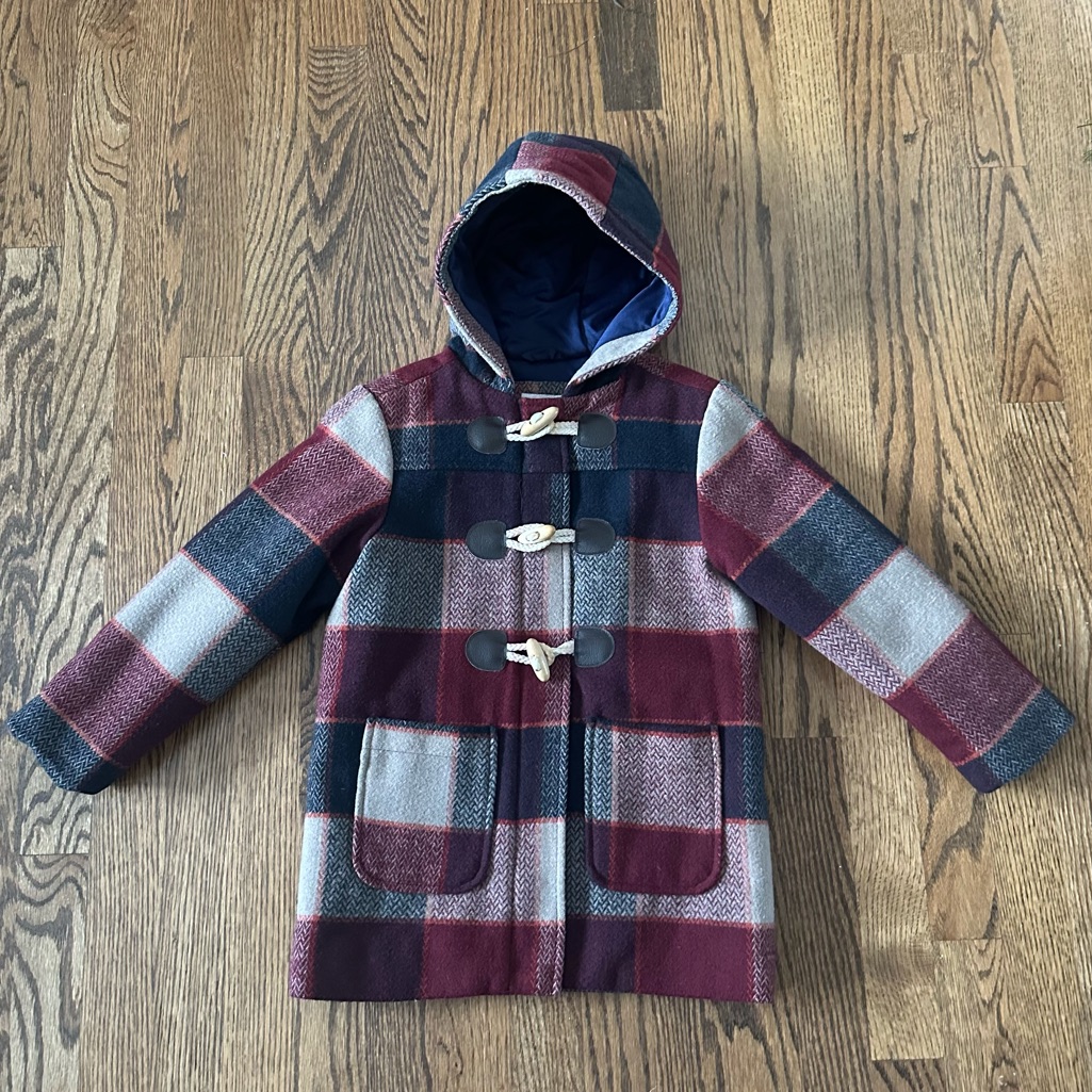 Size 4 / 5 Plaid Peacoat Dress Coat With Hood